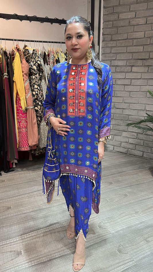 Mirran Electric Blue Dhoti set
