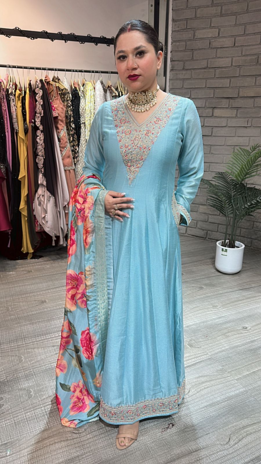 Melon Blue Pocket wale Anarkali