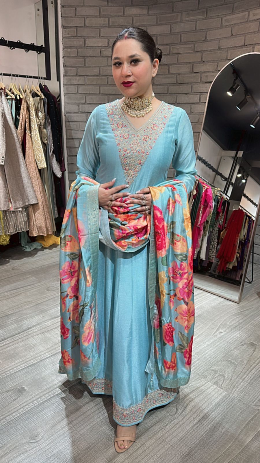 Melon Blue Pocket wale Anarkali