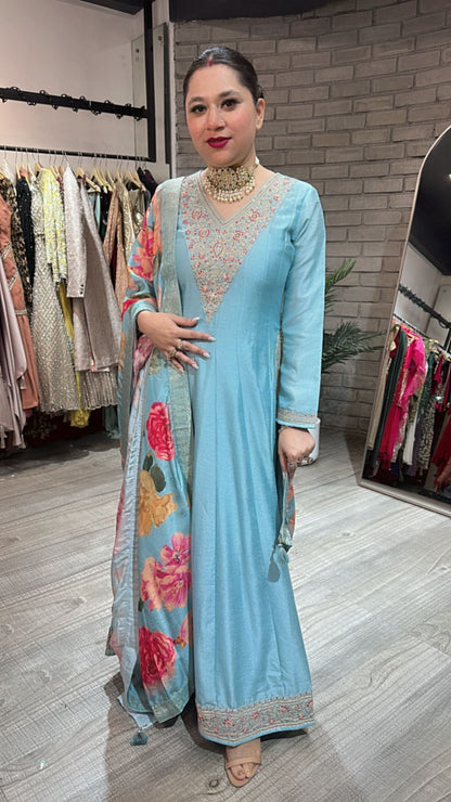 Melon Blue Pocket wale Anarkali