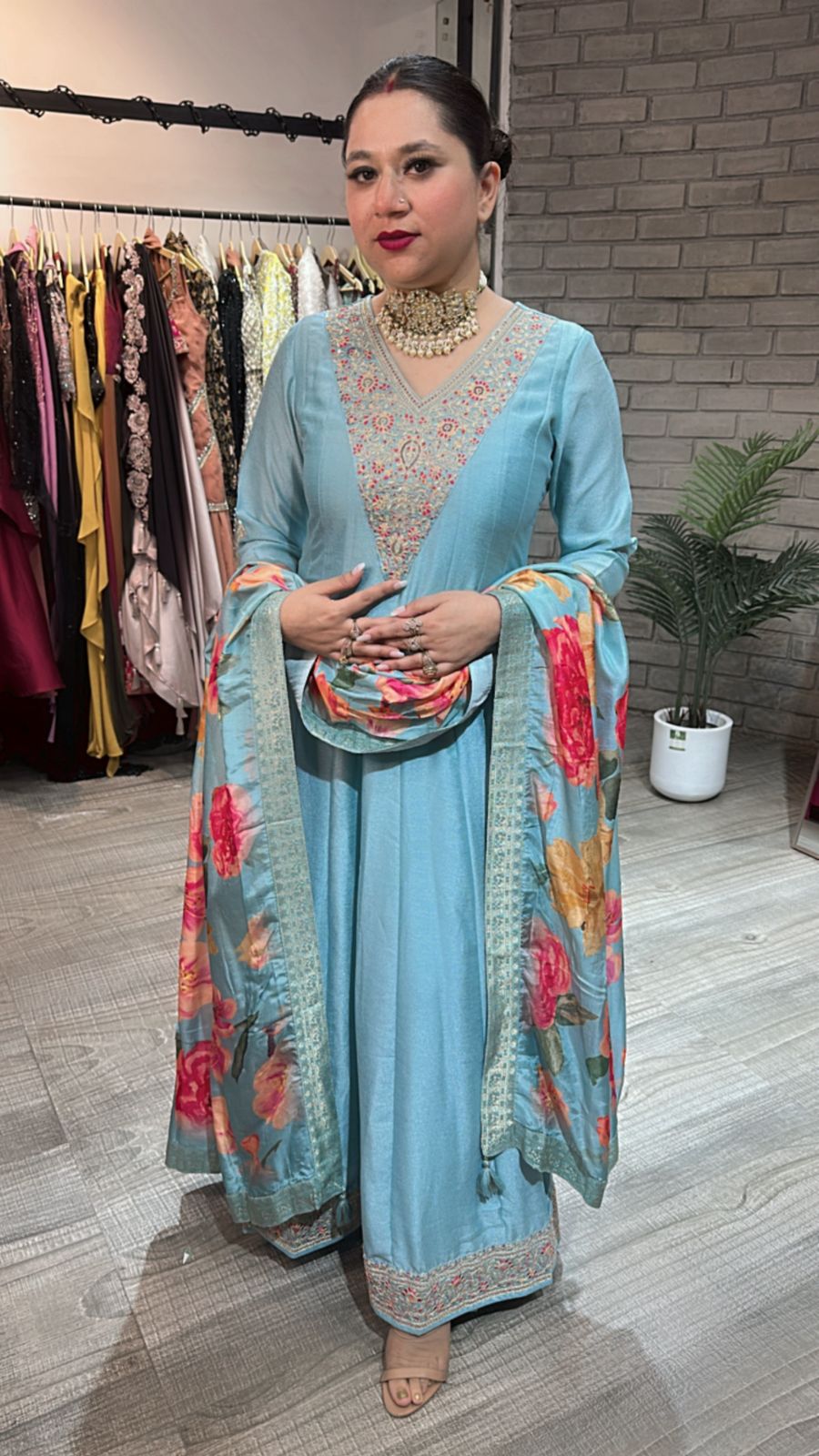 Melon Blue Pocket wale Anarkali