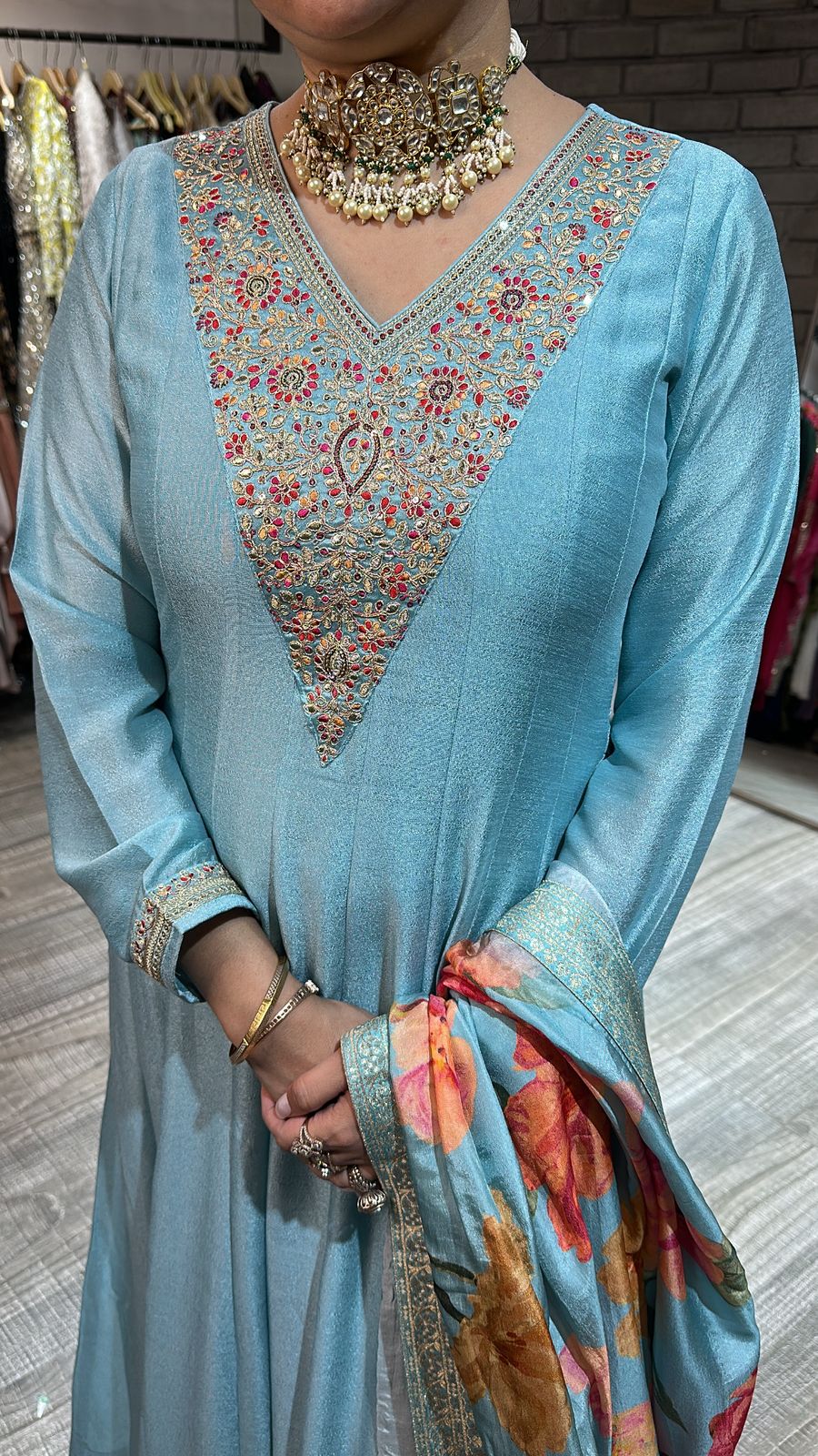 Melon Blue Pocket wale Anarkali