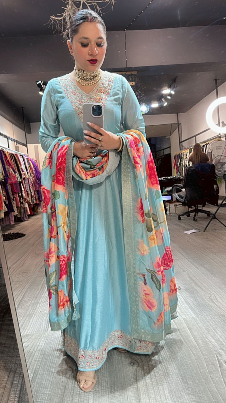 Melon Blue Pocket wale Anarkali