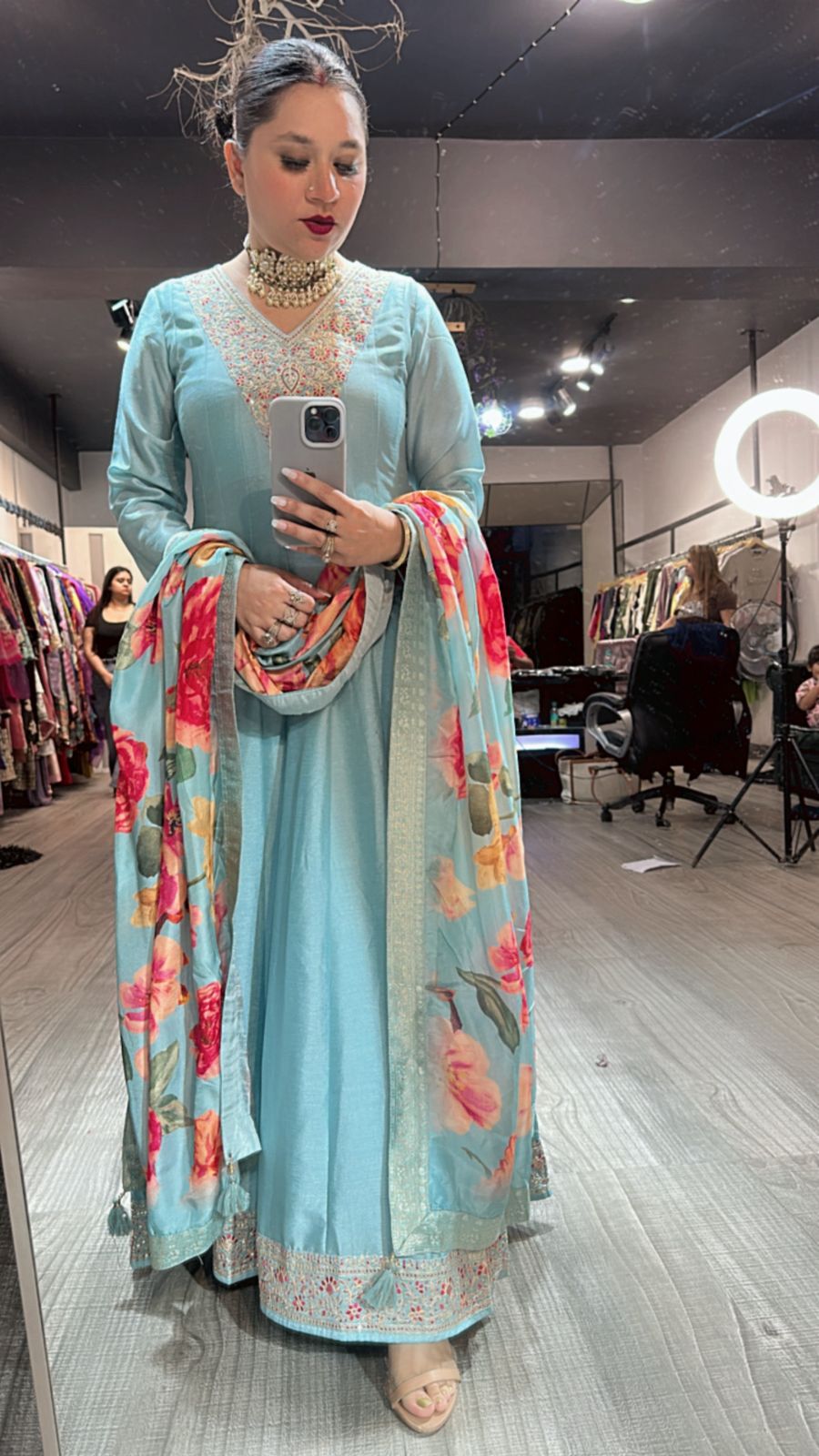 Melon Blue Pocket wale Anarkali