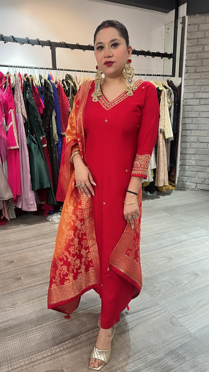 Shingar Foshia Red Dupatta Suit