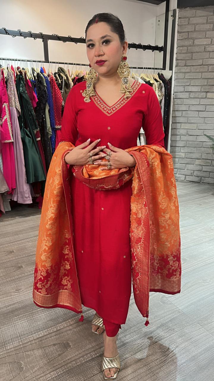 Shingar Foshia Red Dupatta Suit