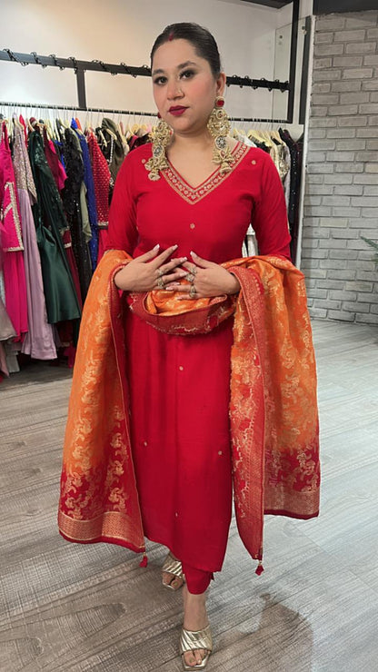 Shingar Foshia Red Dupatta Suit