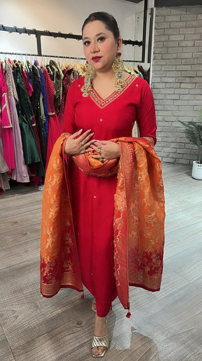 Shingar Foshia Red Dupatta Suit