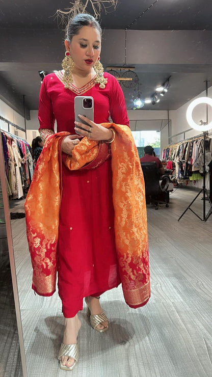 Shingar Foshia Red Dupatta Suit
