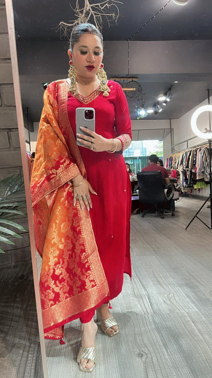 Shingar Foshia Red Dupatta Suit