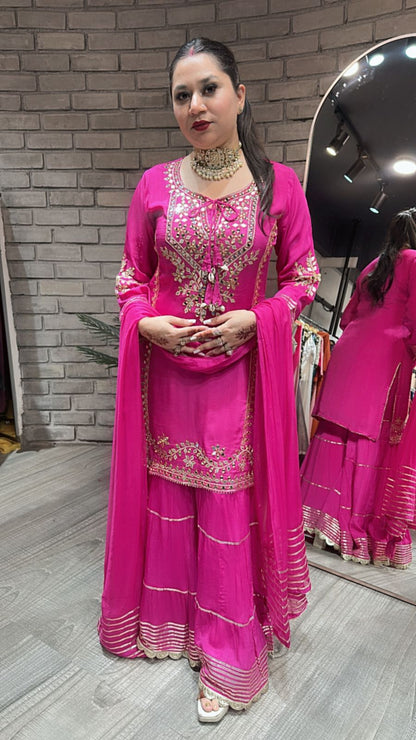 Ghevar Magenta pink pati work