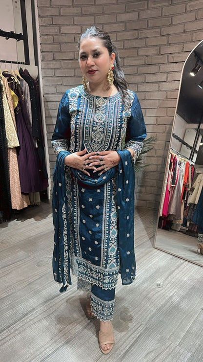 Saiyaara peacock Blue Designer Suit