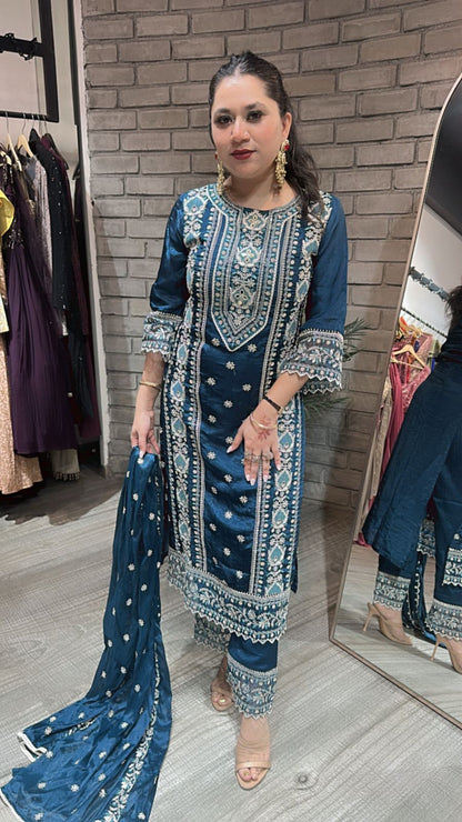 Saiyaara peacock Blue Designer Suit