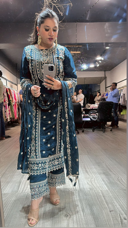 Saiyaara peacock Blue Designer Suit