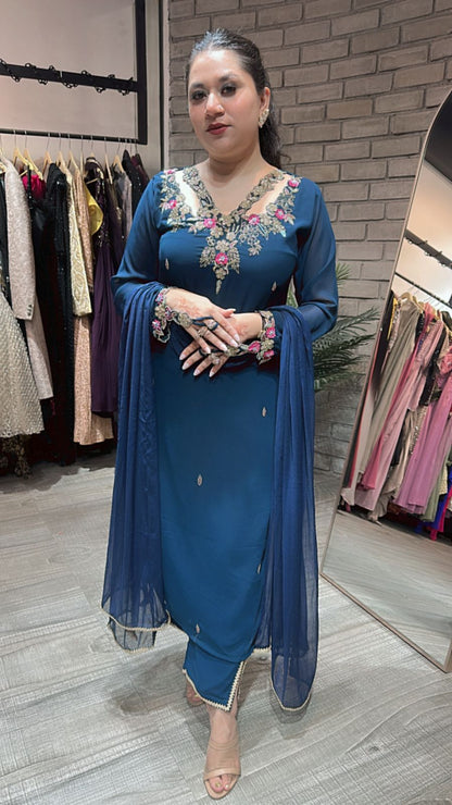 Noorani Teal Blue  Designer suit