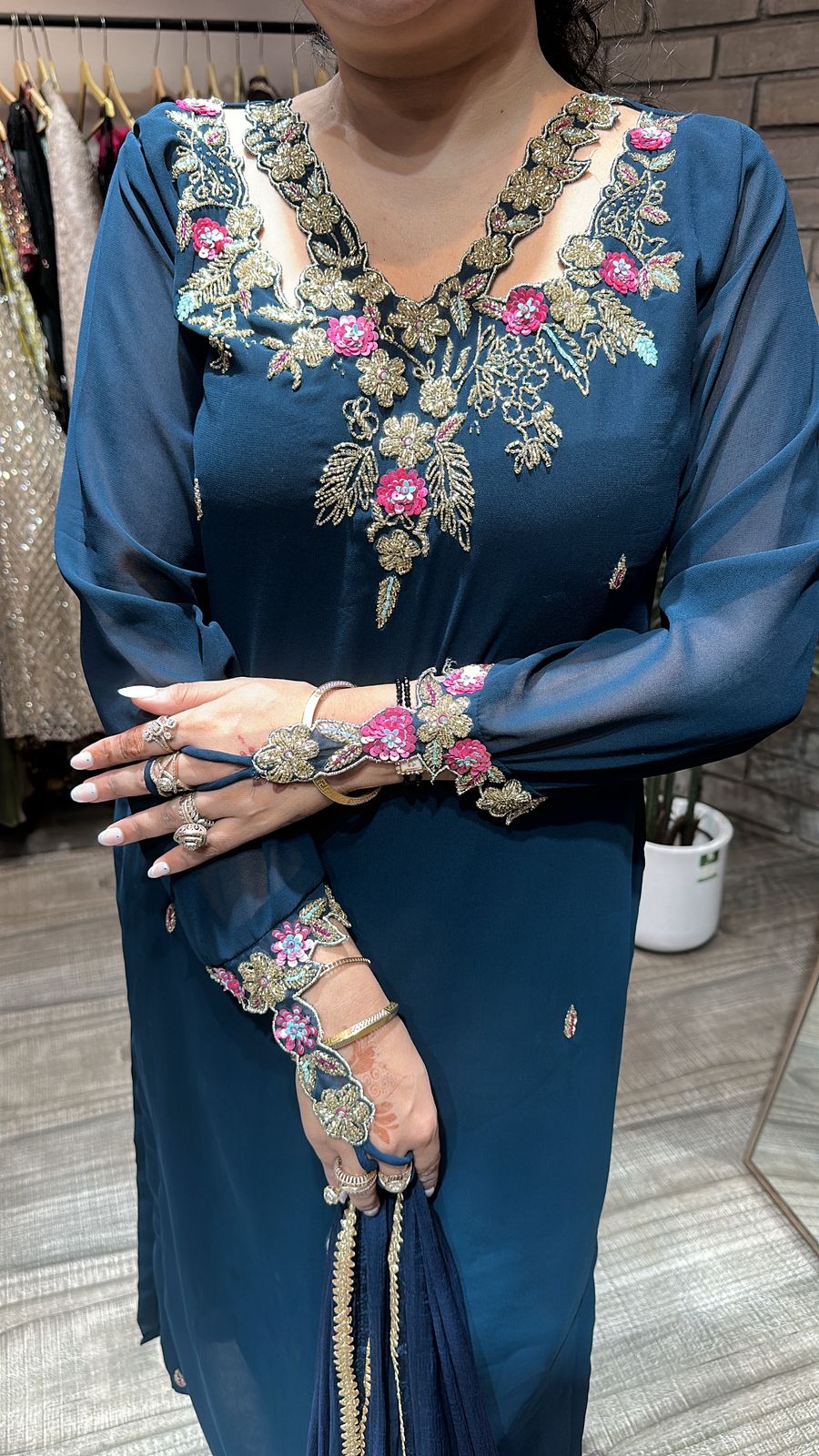 Noorani Teal Blue  Designer suit