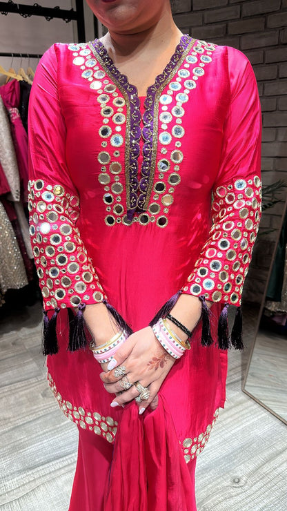 Rabri fuchsia pink Mirror work suit