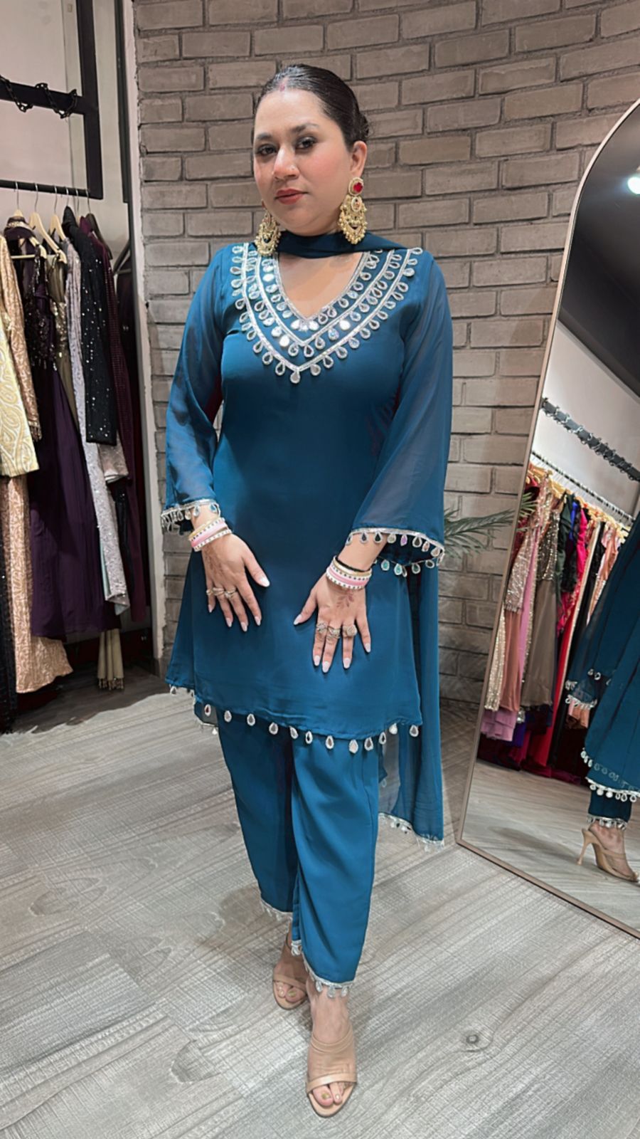 Rakhi Teal Blue  Mirror suit
