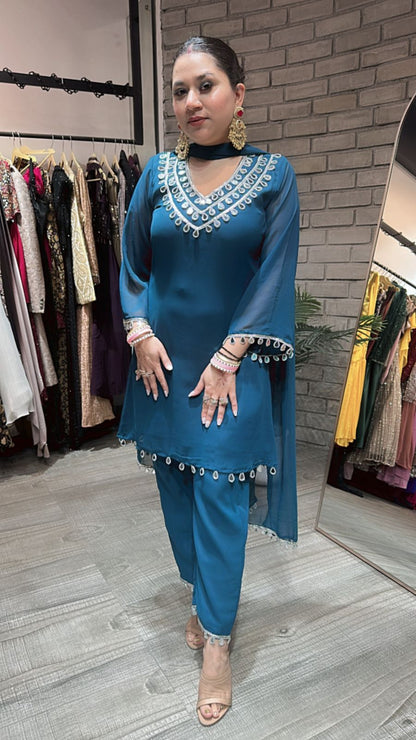 Rakhi Teal Blue  Mirror suit