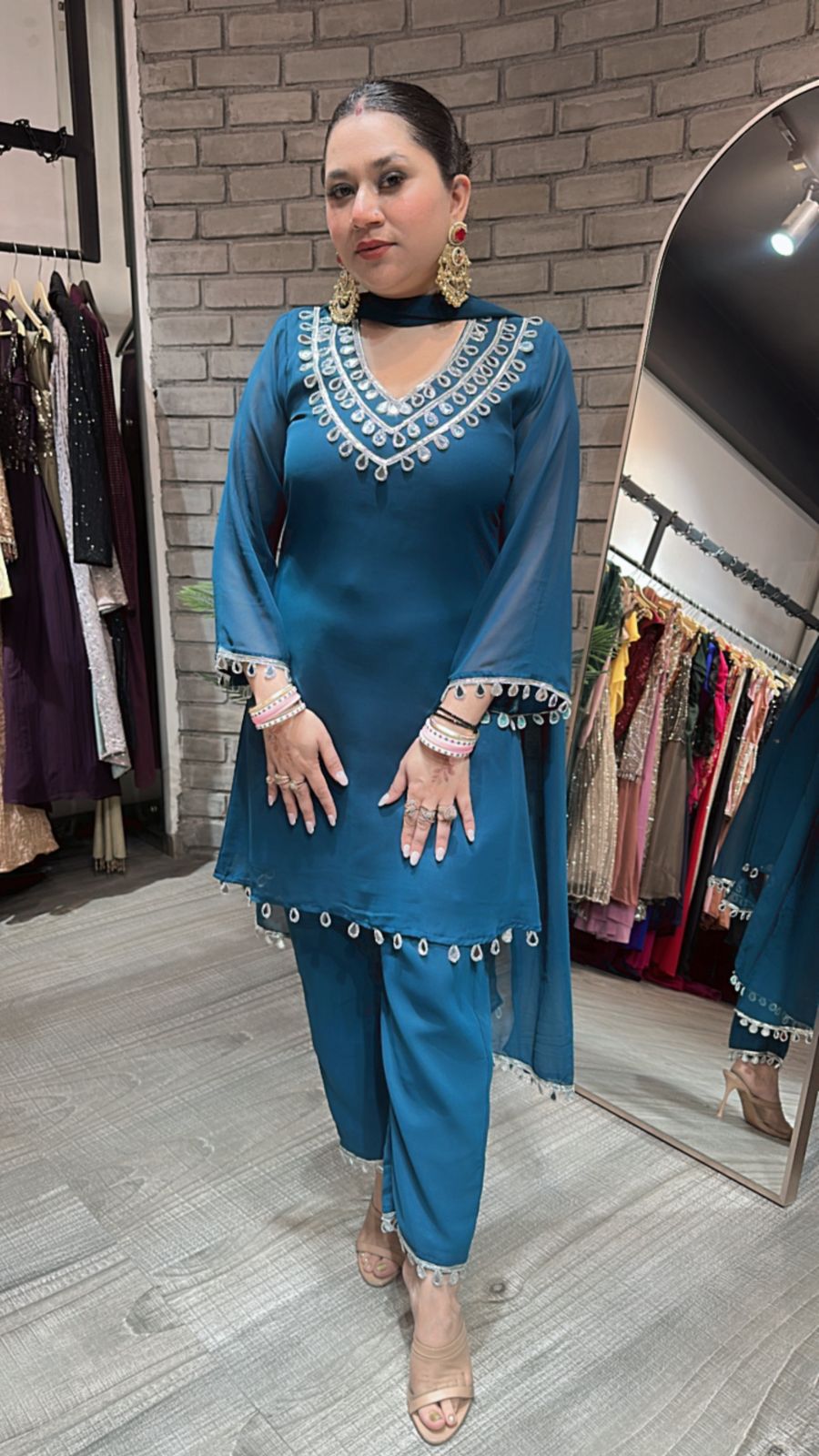 Rakhi Teal Blue  Mirror suit