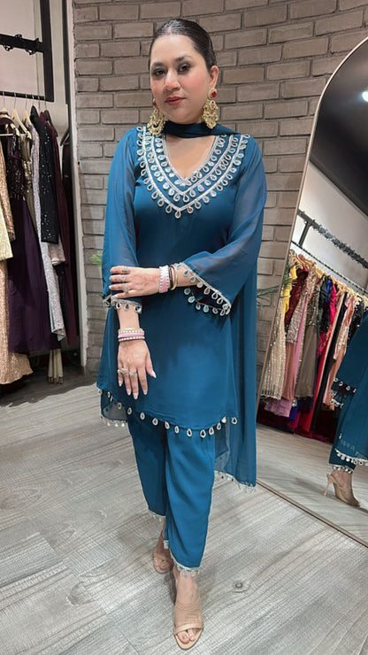 Rakhi Teal Blue  Mirror suit