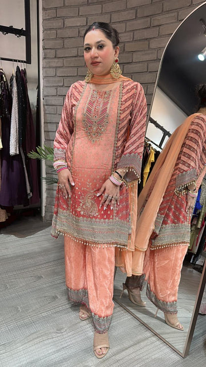 Madhuri Rust C-cut Digital Print Suit