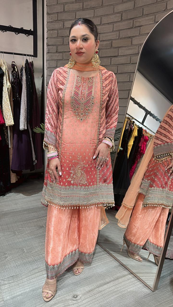 Madhuri Rust C-cut Digital Print Suit