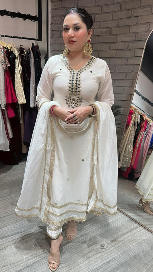 Taal Ivory Mirror work Aline Suit