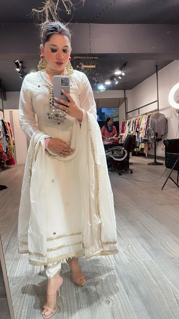 Taal Ivory Mirror work Aline Suit