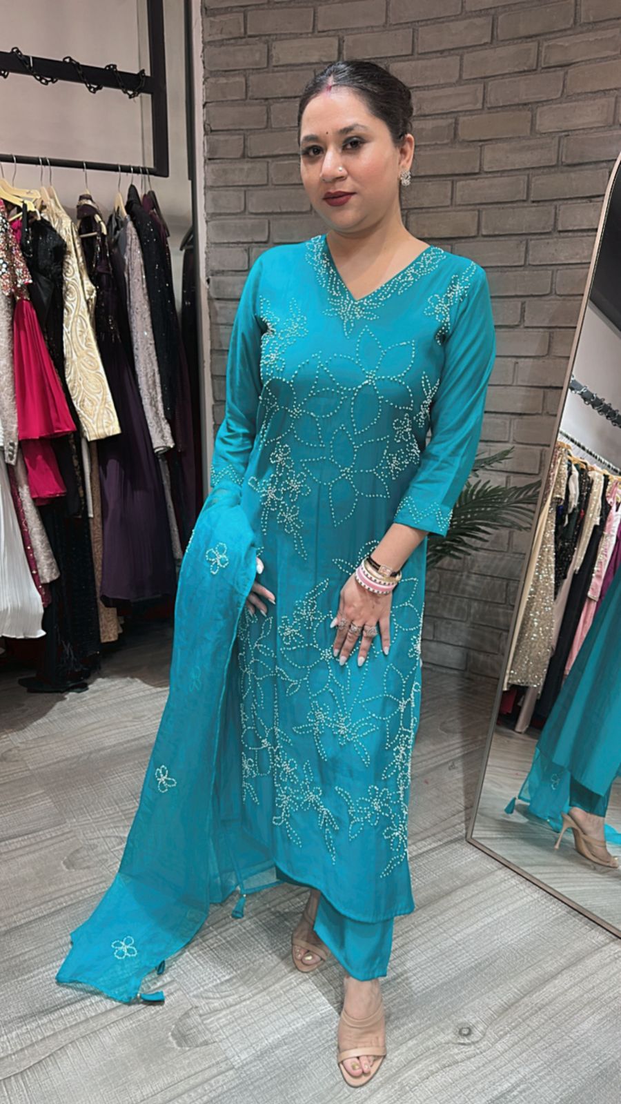 Bershka Teal Blue Thread work Suit
