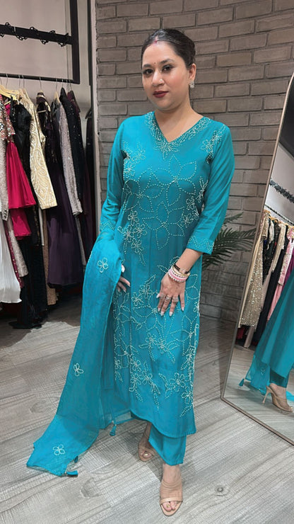 Bershka Teal Blue Thread work Suit