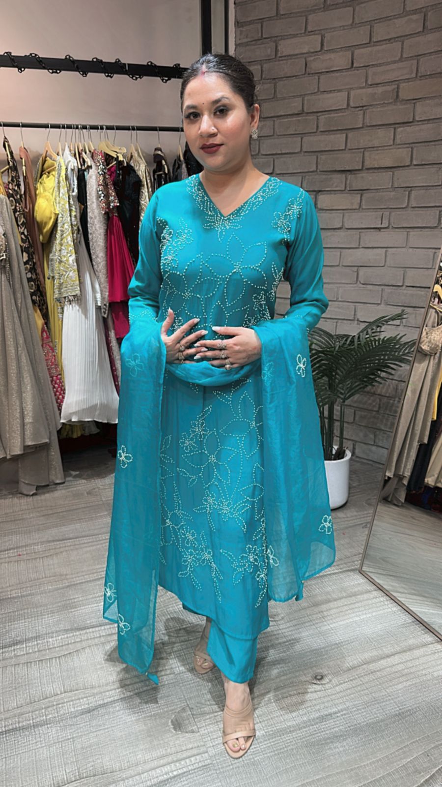 Bershka Teal Blue Thread work Suit
