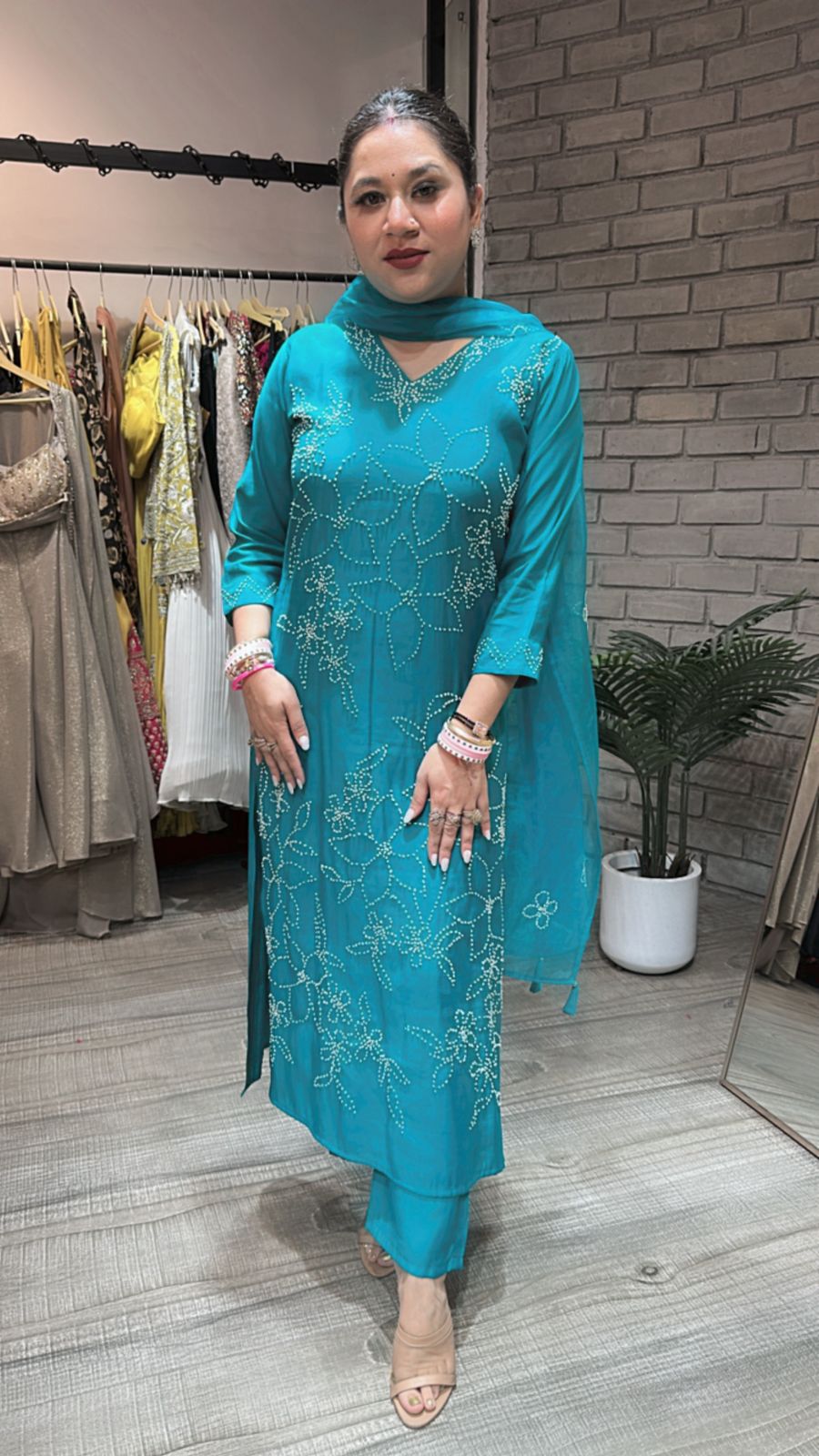 Bershka Teal Blue Thread work Suit