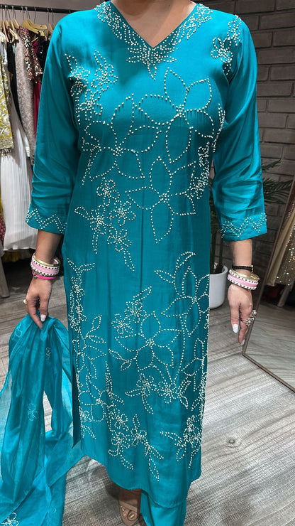 Bershka Teal Blue Thread work Suit