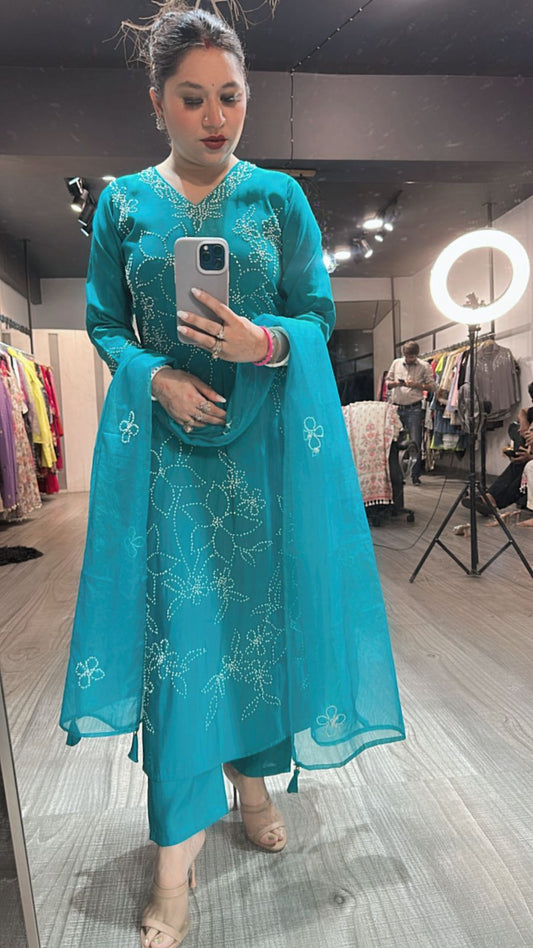 Bershka Teal Blue Thread work Suit