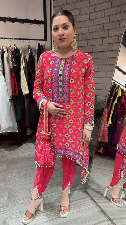 Mirran coral pink Dhoti set