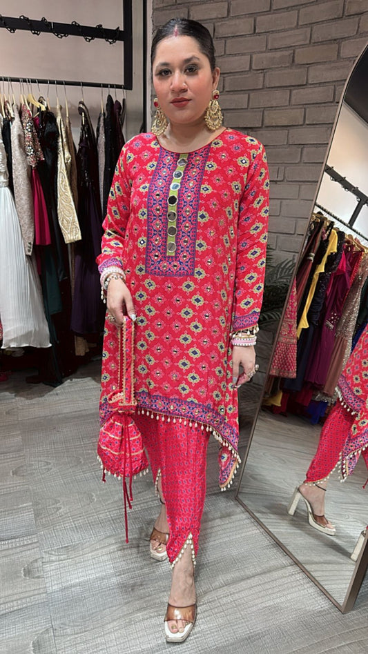 Mirran coral pink Dhoti set