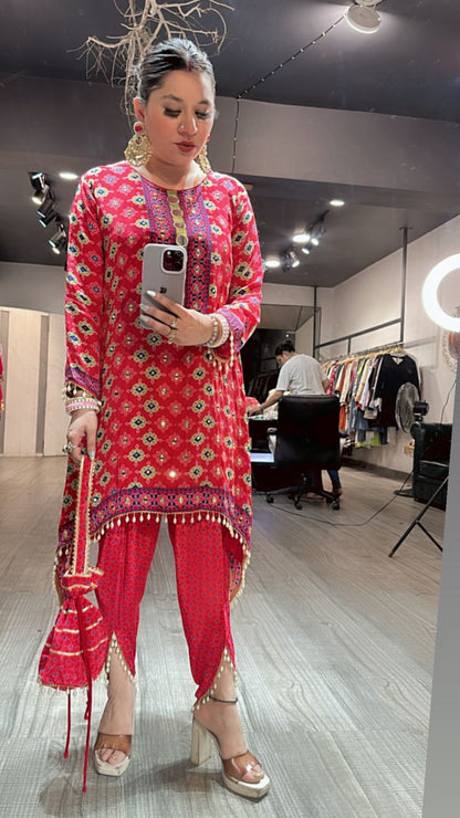 Mirran coral pink Dhoti set