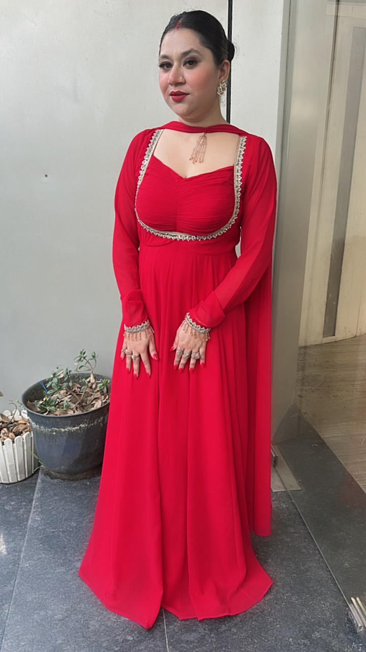 Shanaya Red Mirror Anarkali