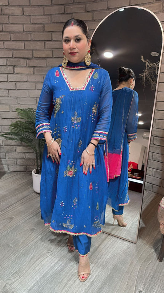Sanobar Royal Blue Aline Designer suit