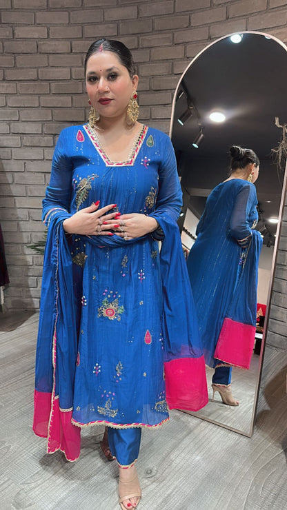 Sanobar Royal Blue Aline Designer suit