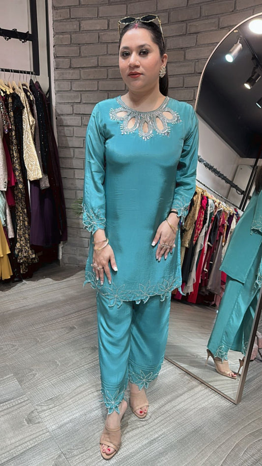 Gulmohar Teal Blue Katdana Cordset