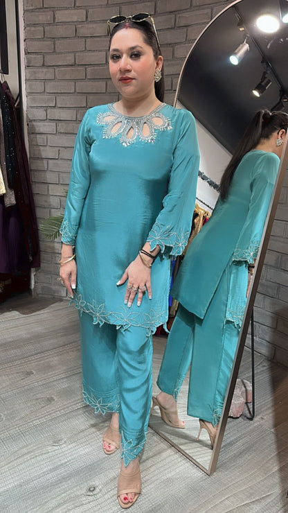 Gulmohar Teal Blue Katdana Cordset