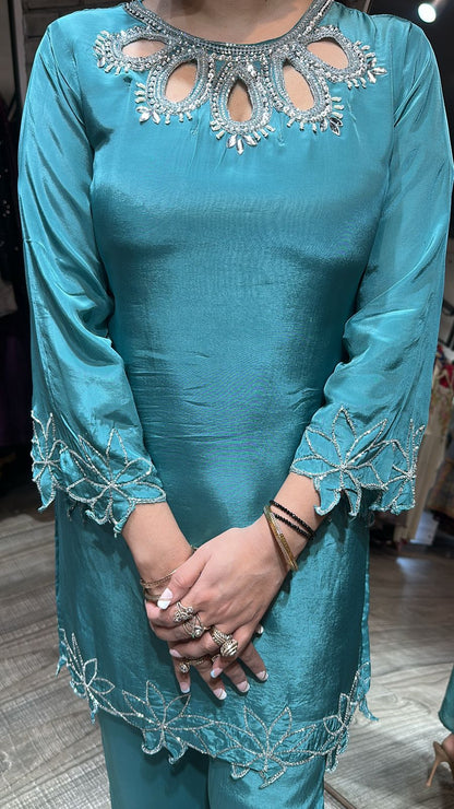 Gulmohar Teal Blue Katdana Cordset
