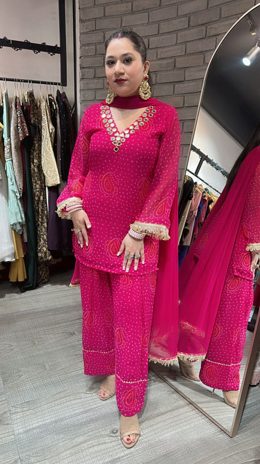 Mehfil Magenta Leheriya Mirror Farshi Suit