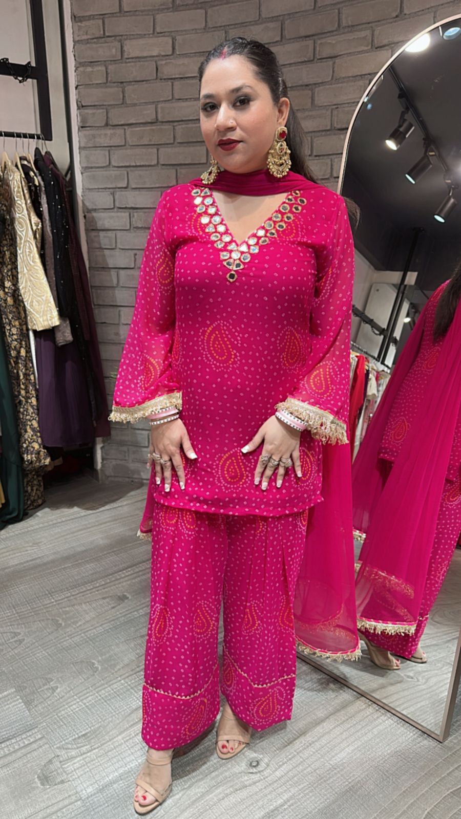 Mehfil Magenta Leheriya Mirror Farshi Suit