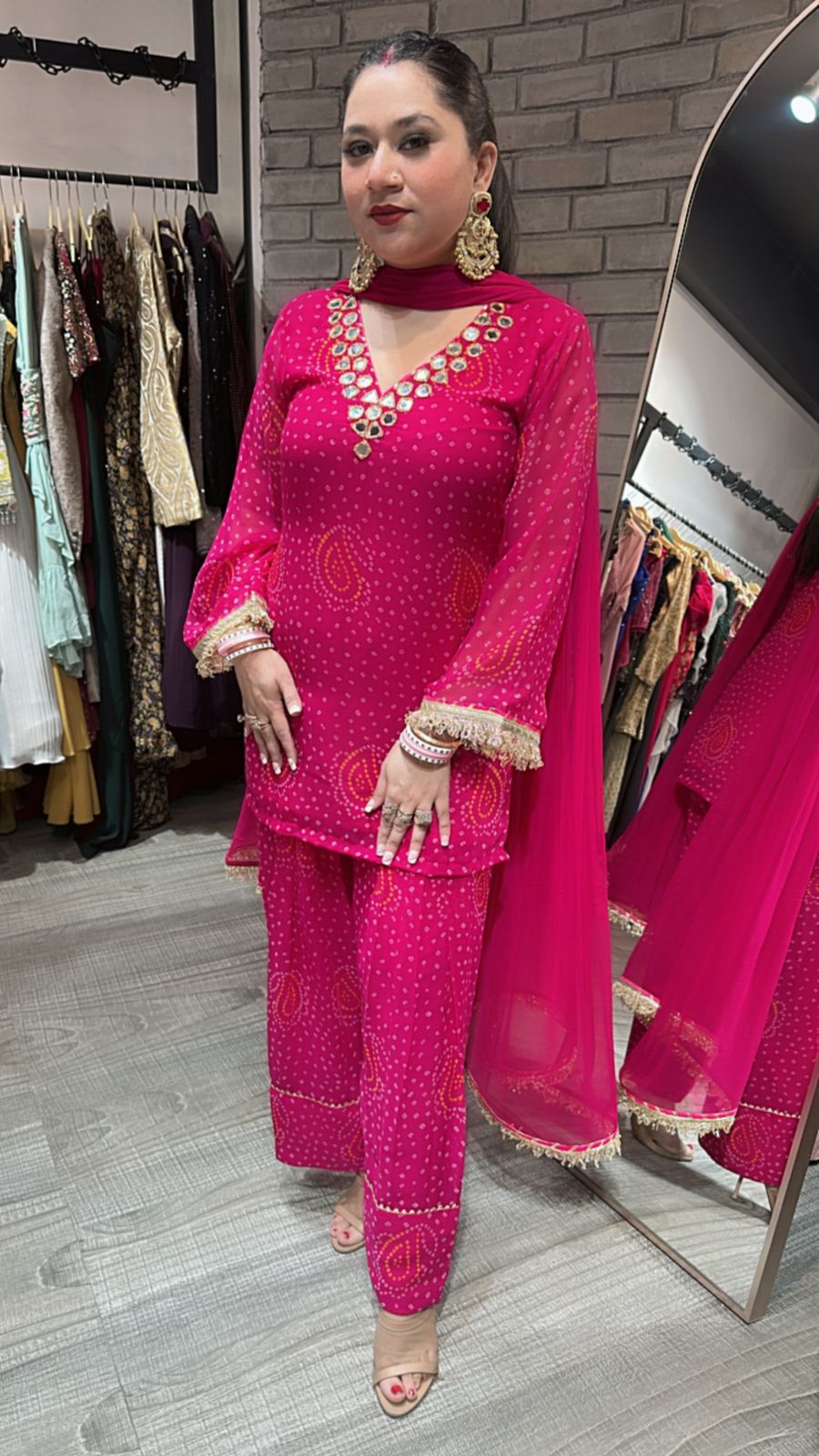 Mehfil Magenta Leheriya Mirror Farshi Suit