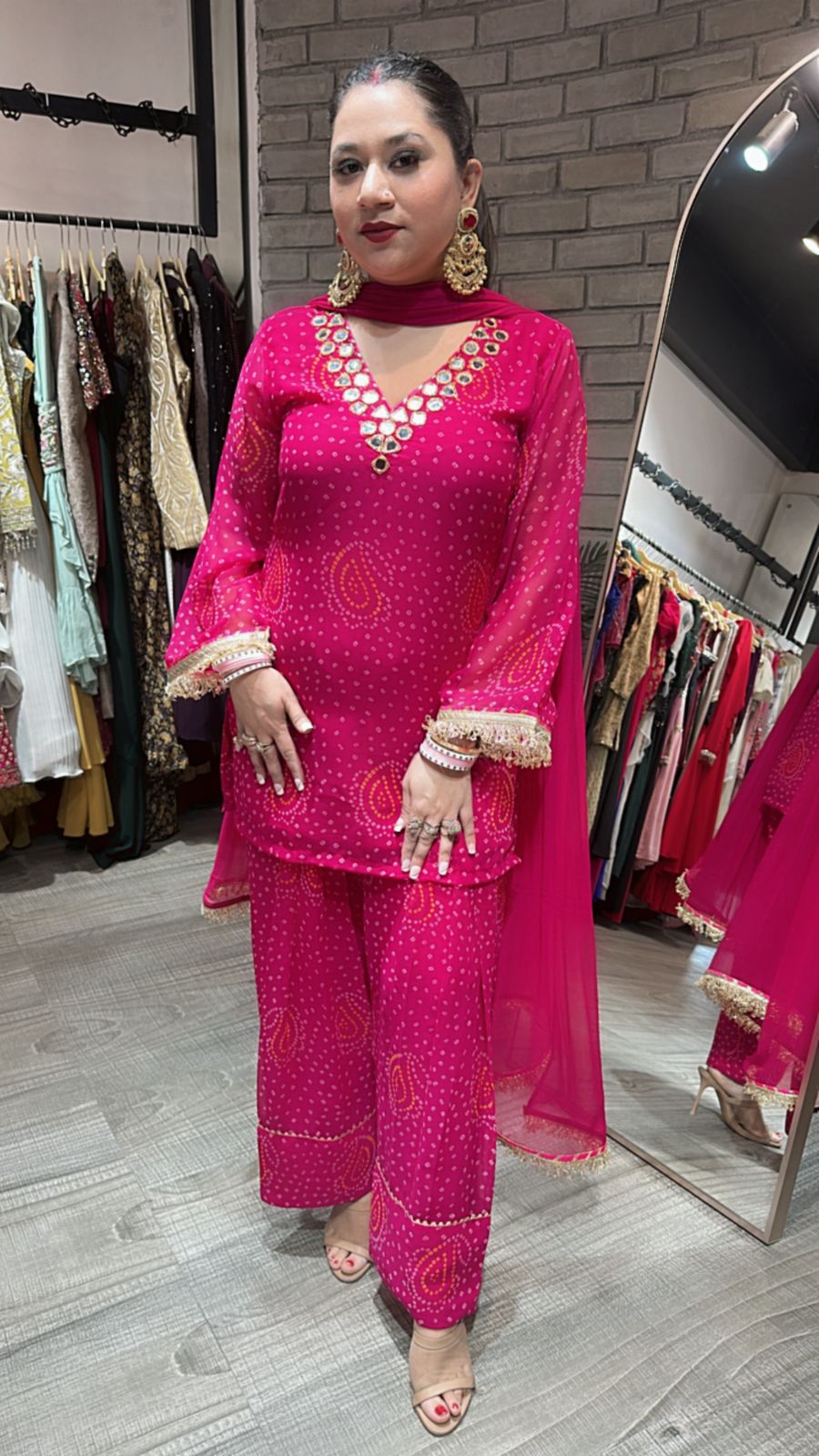 Mehfil Magenta Leheriya Mirror Farshi Suit