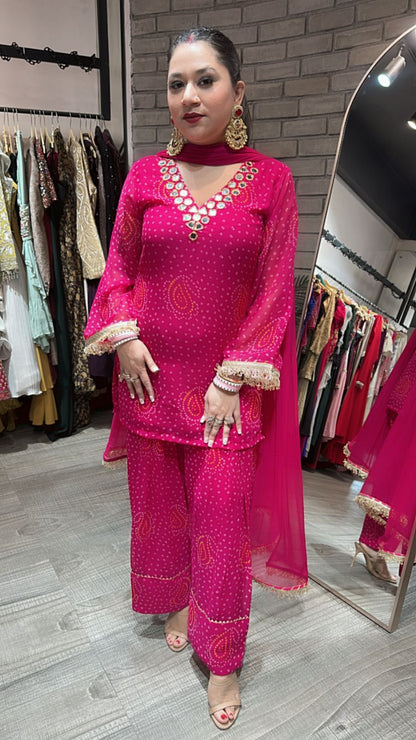 Mehfil Magenta Leheriya Mirror Farshi Suit