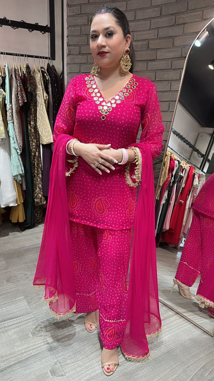 Mehfil Magenta Leheriya Mirror Farshi Suit
